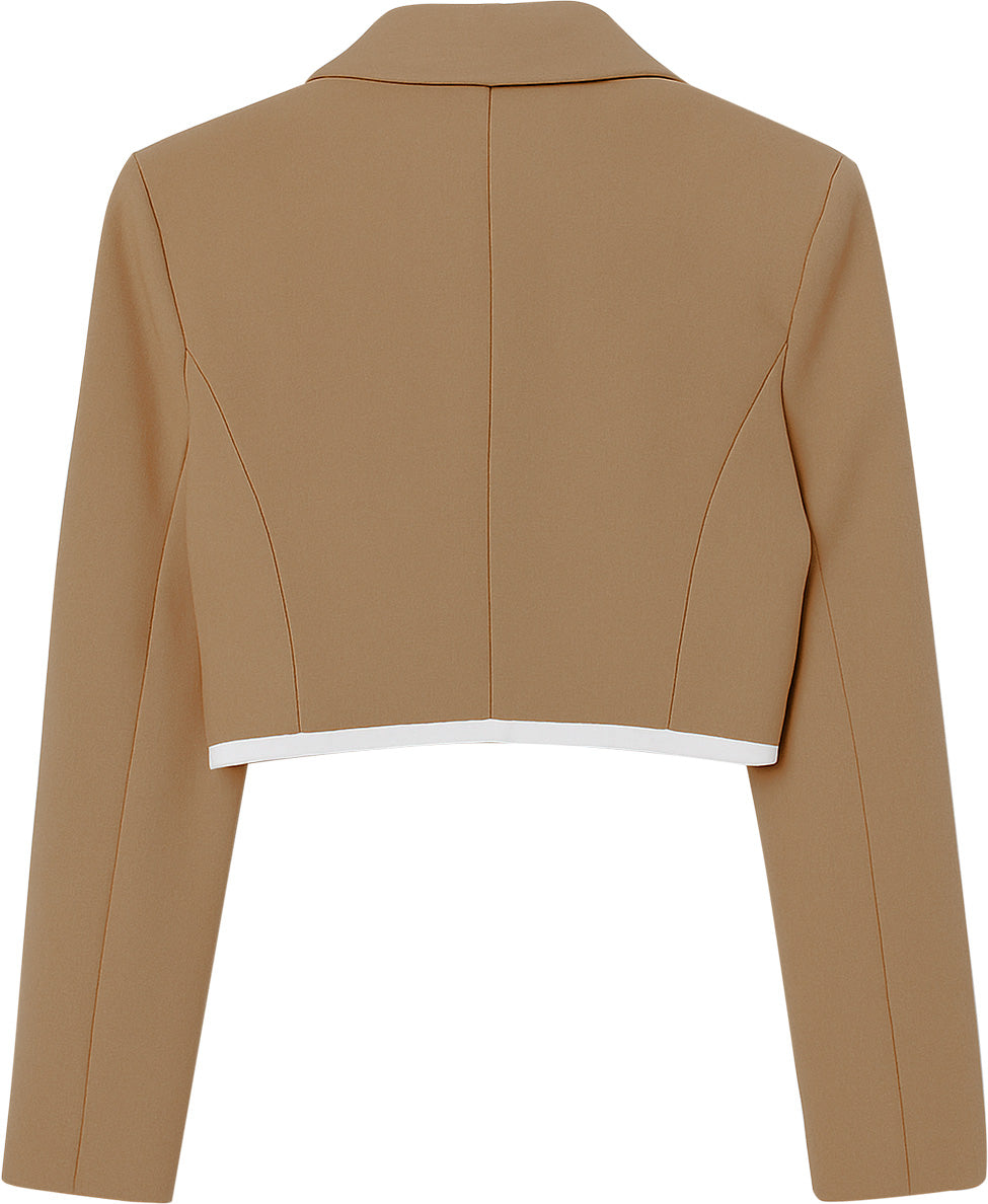 Blazer Casual Corto Para Dama Mod. Bj07377 Marca. Blashe® Marrón Claro Lisa