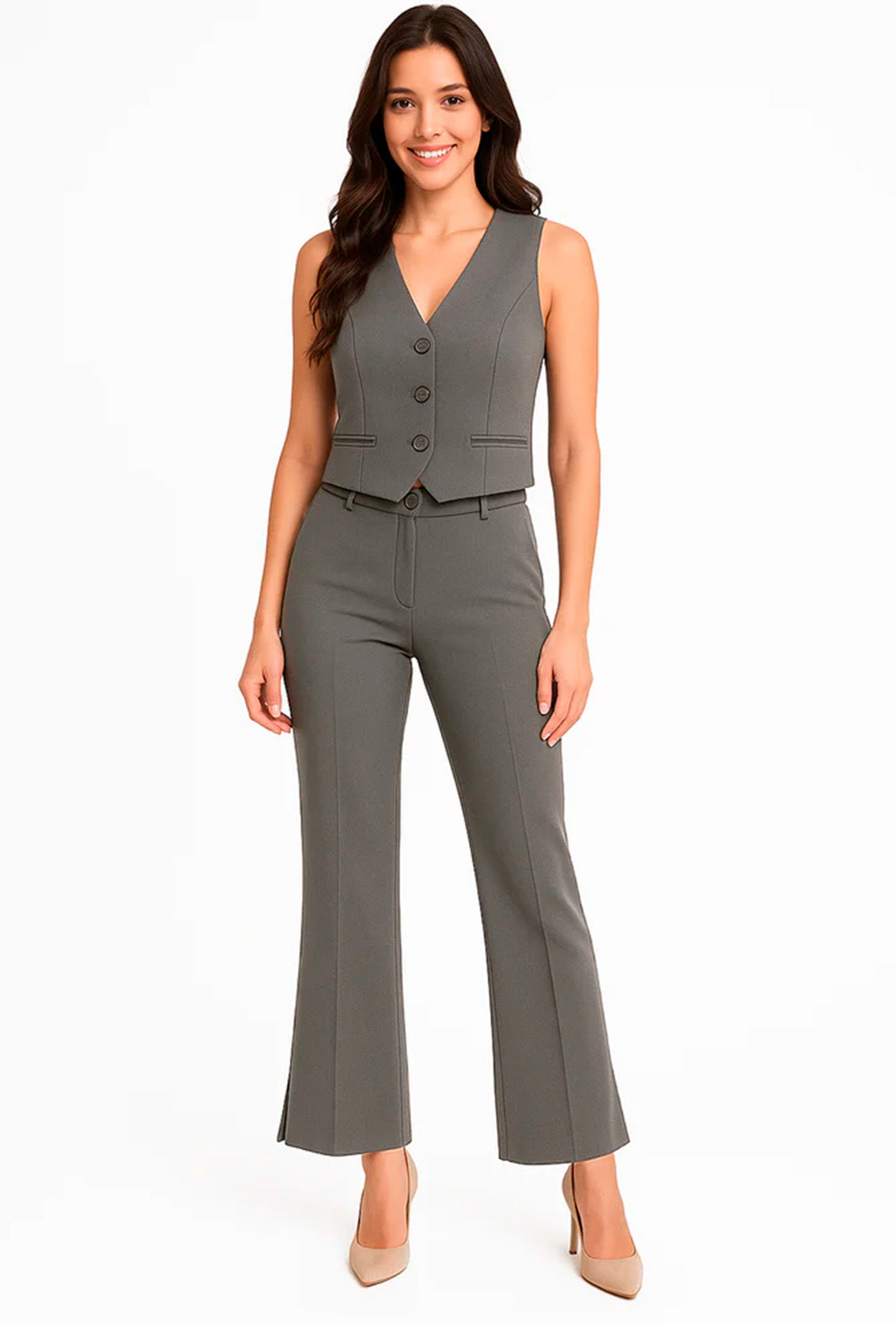 Conjunto Casual Chaleco Pantalón Mod. Ip9098 Marca Iris® Gris Oscuro