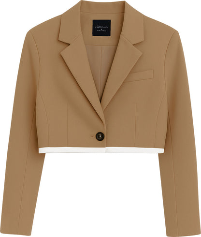 Blazer Casual Corto Para Dama Mod. Bj07377 Marca. Blashe® Marrón Claro Lisa