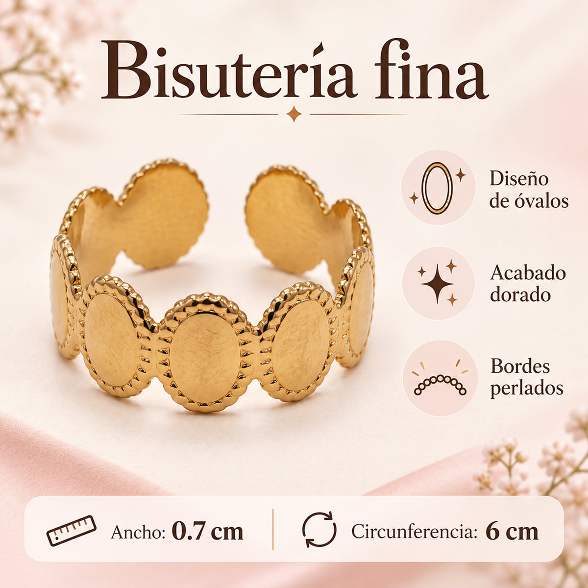Anillo Óvalos Con Borde Texturizado Bisutería Fina De Mujer