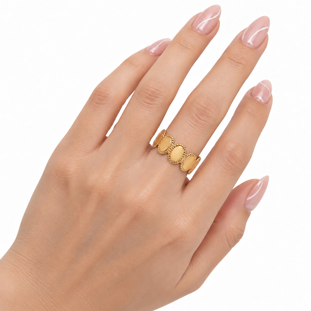 Anillo Óvalos Con Borde Texturizado Bisutería Fina De Mujer
