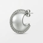 Aretes Arracada Media Luna Chunky Plateada Con Pedrería