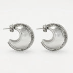 Aretes Arracada Media Luna Chunky Plateada Con Pedrería