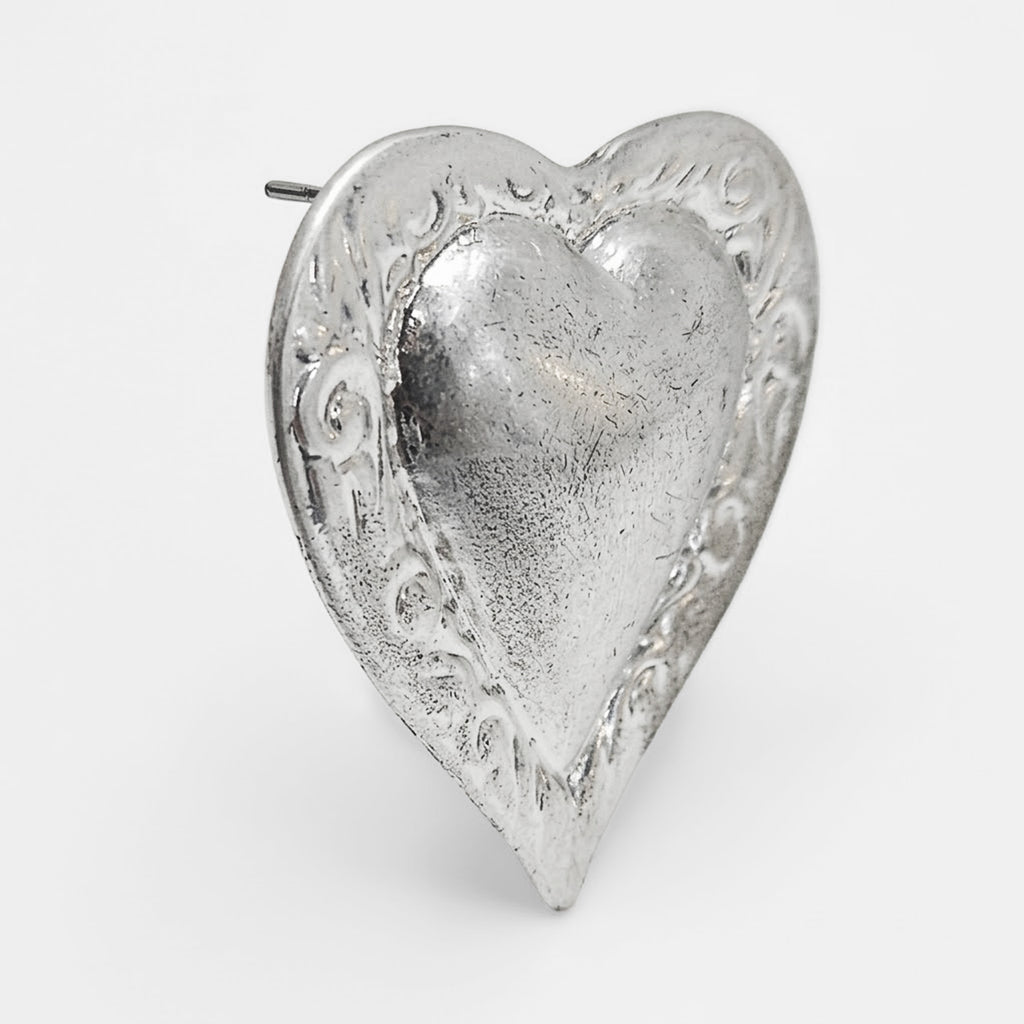 Aretes De Corazón Para Mujer Bisutería Fina Plateados 4cm