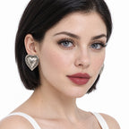 Aretes De Corazón Para Mujer Bisutería Fina Plateados 4cm