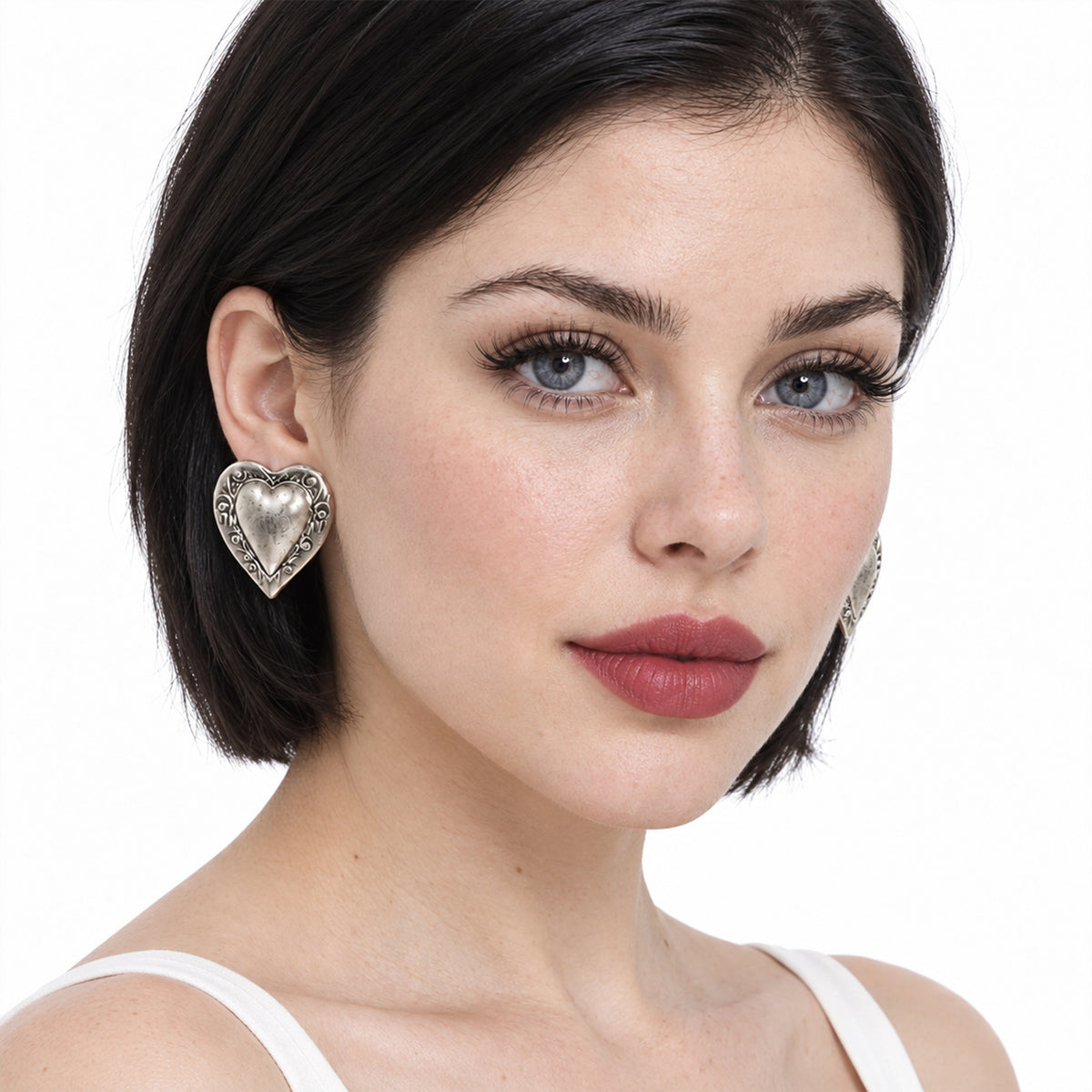 Aretes De Corazón Para Mujer Bisutería Fina Plateados 4cm