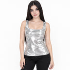 Blusa Efecto Metálico Brillante Mod.194-23 Plata London Fashion®