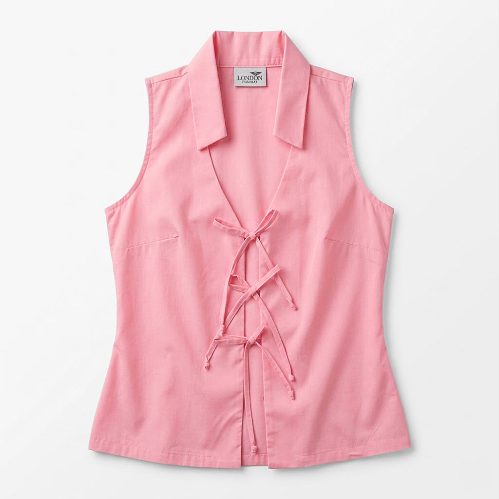Blusa Cuello Camisero Lazos Frontales 2425 London Fashion®