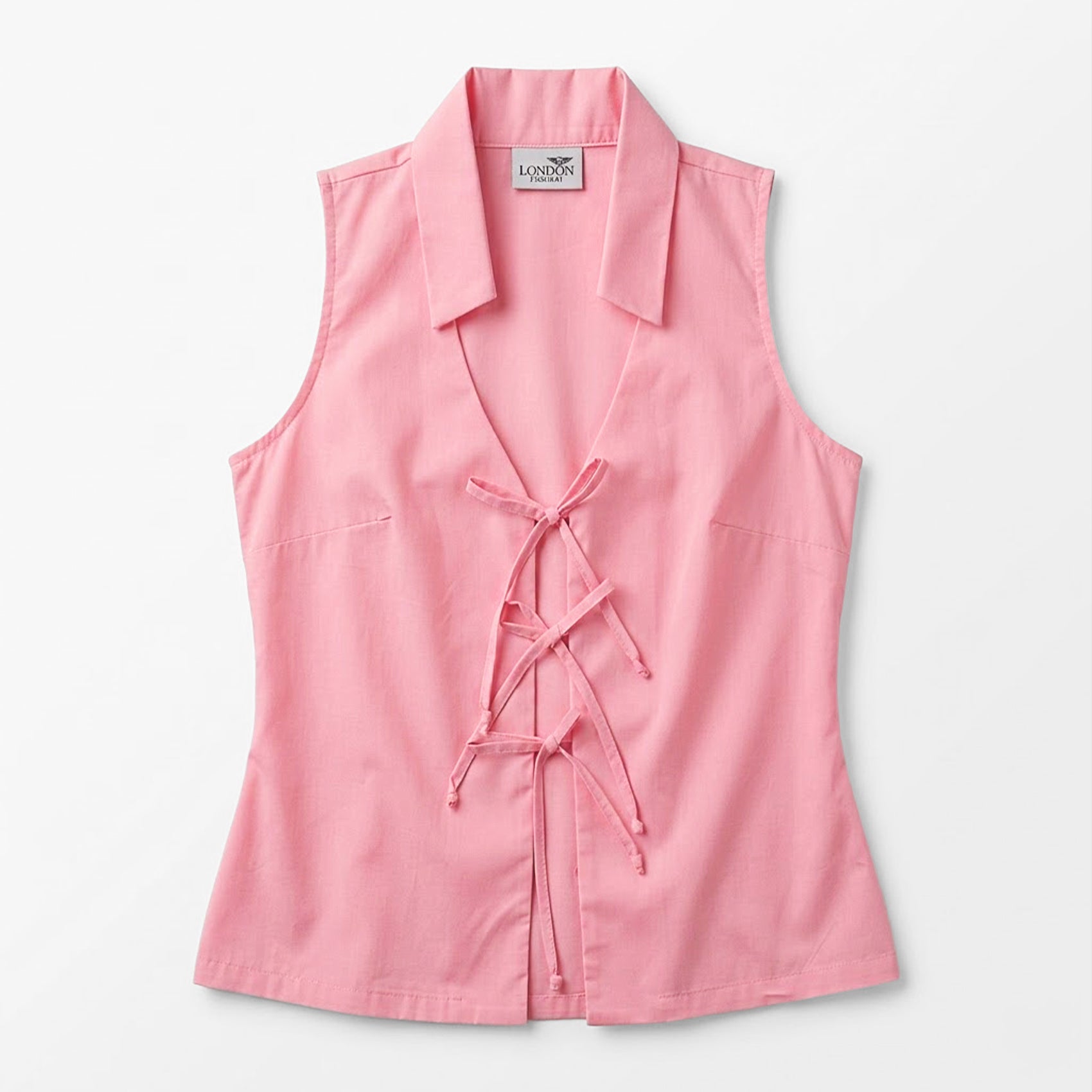 Blusa Cuello Camisero Lazos Frontales 2425 London Fashion®