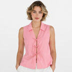 Blusa Cuello Camisero Lazos Frontales 2425 London Fashion®