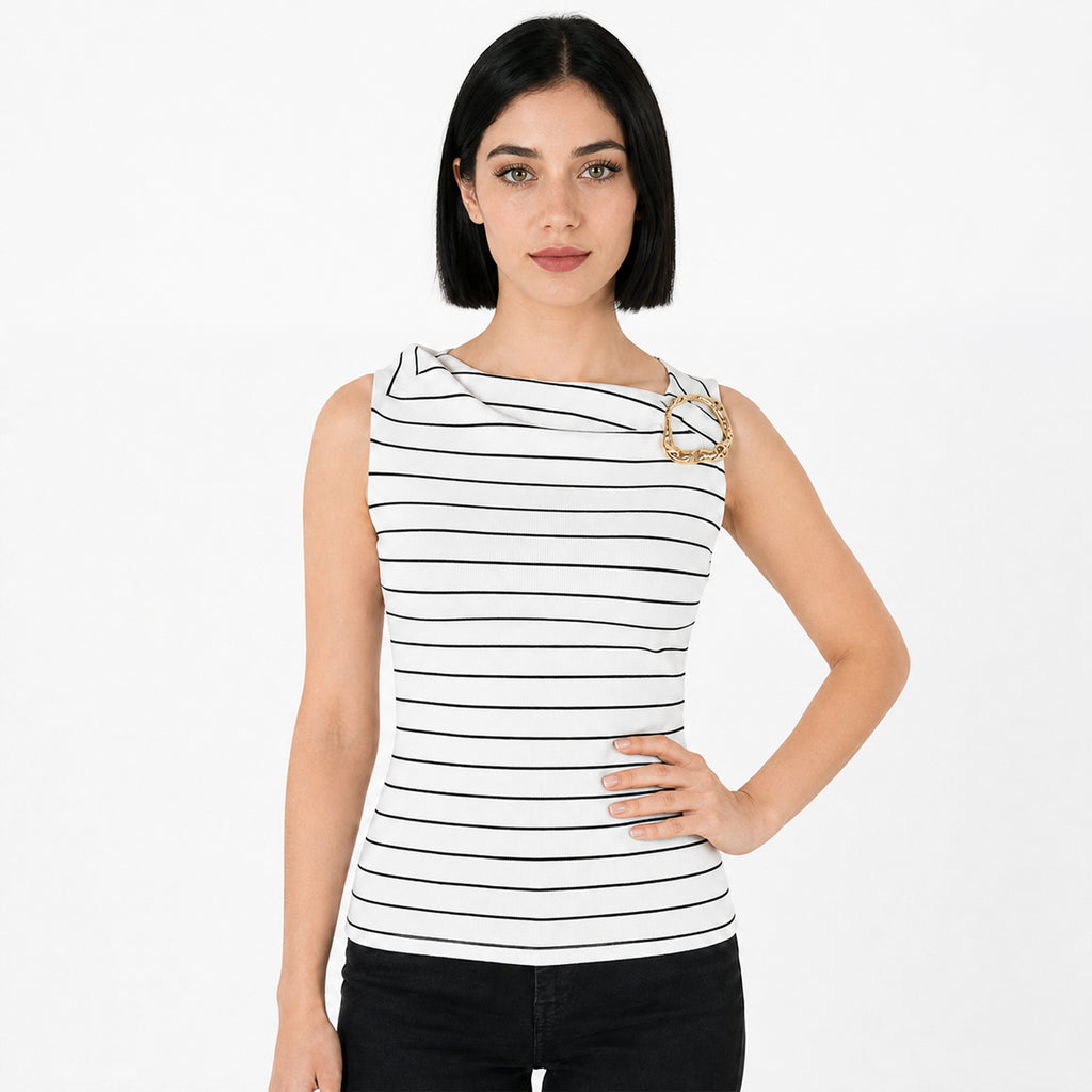 Blusa Semi Formal Con Aro Dorado Mujer 4363 Marca Exotica®
