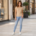 Blusa Básica Suave Casual Para Mujer Apx-0213 Beige Marca Aspik®