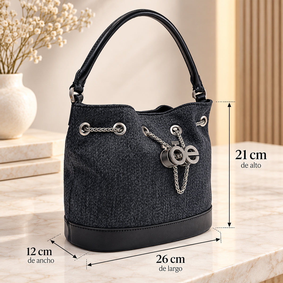 Bolso Drawstring Mediano Para Mujer Mod. 1BLCO25968NEG Marca Cloe®
