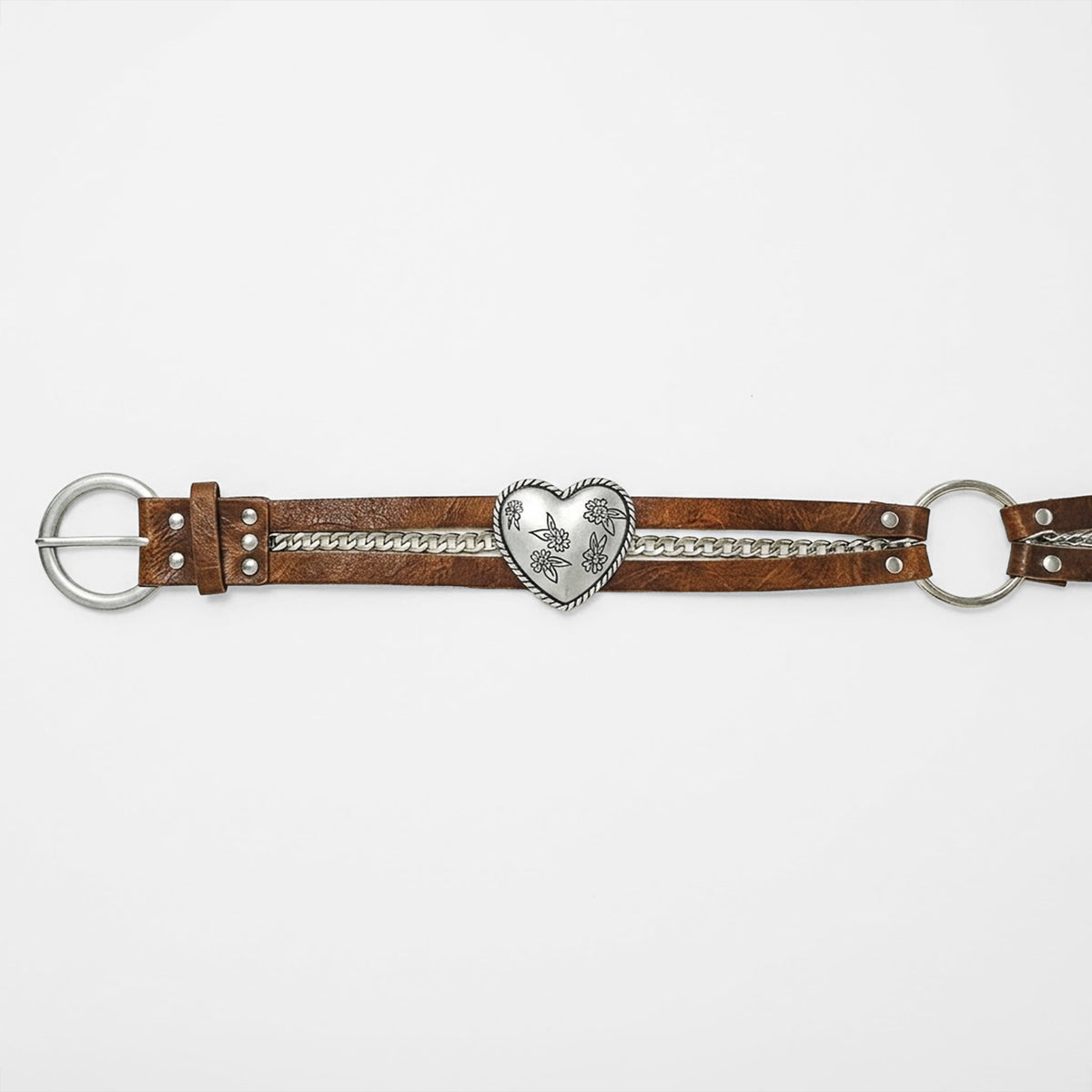 Cinturón Vintage Para Mujer Con Corazones Plateados Y Cadena
