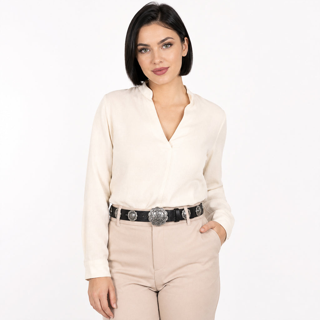 Cinturon Estilo Boho Western Con Hebilla Floral Para Mujer