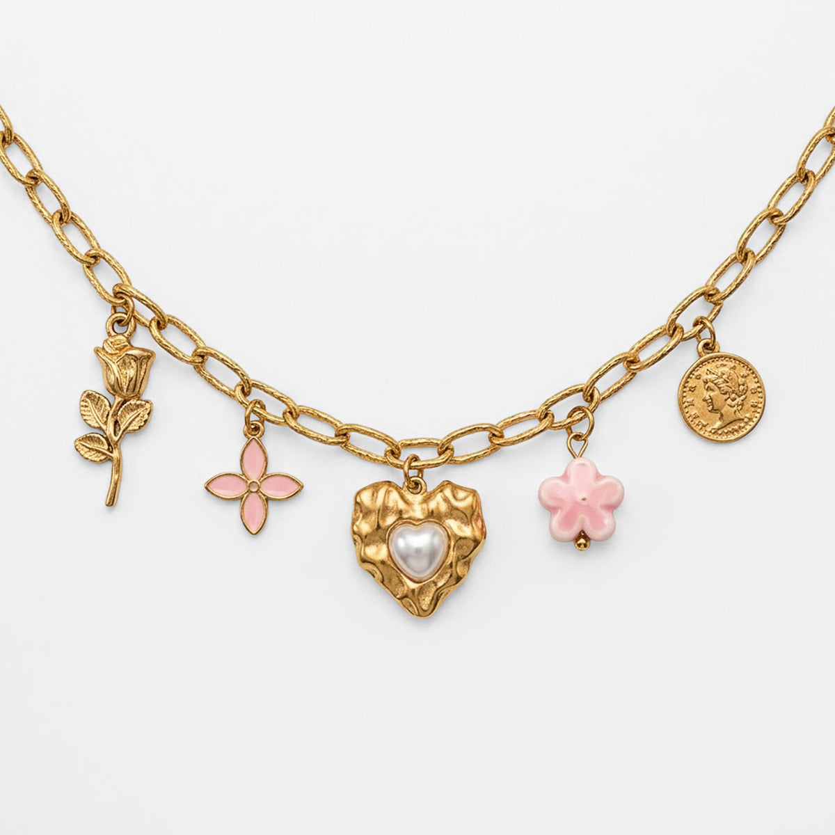 Collar Dorado Para Mujer Con Dijes Románticos Bisutería Fina