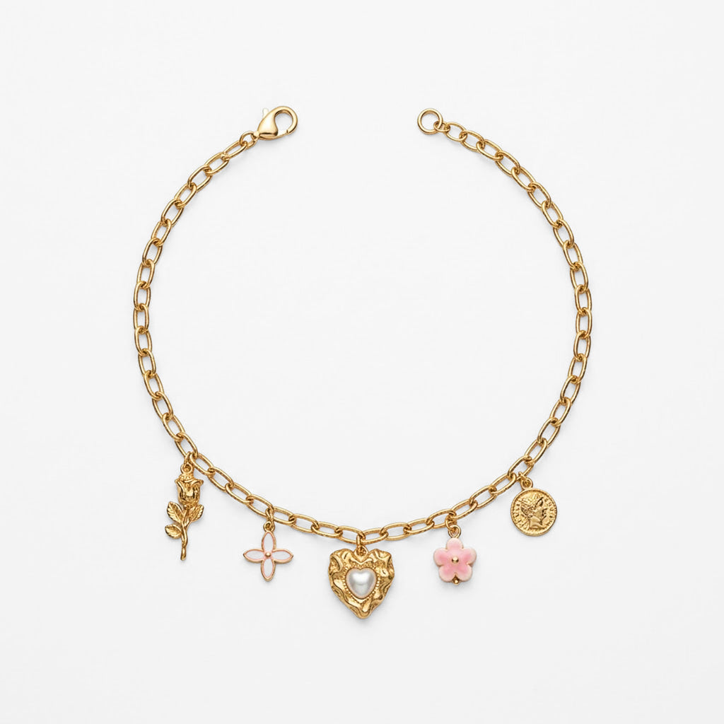 Collar Dorado Para Mujer Con Dijes Románticos Bisutería Fina