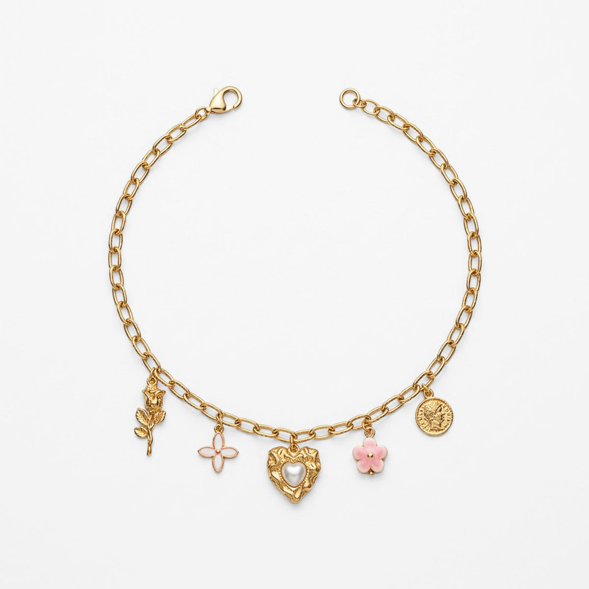 Collar Dorado Para Mujer Con Dijes Románticos Bisutería Fina