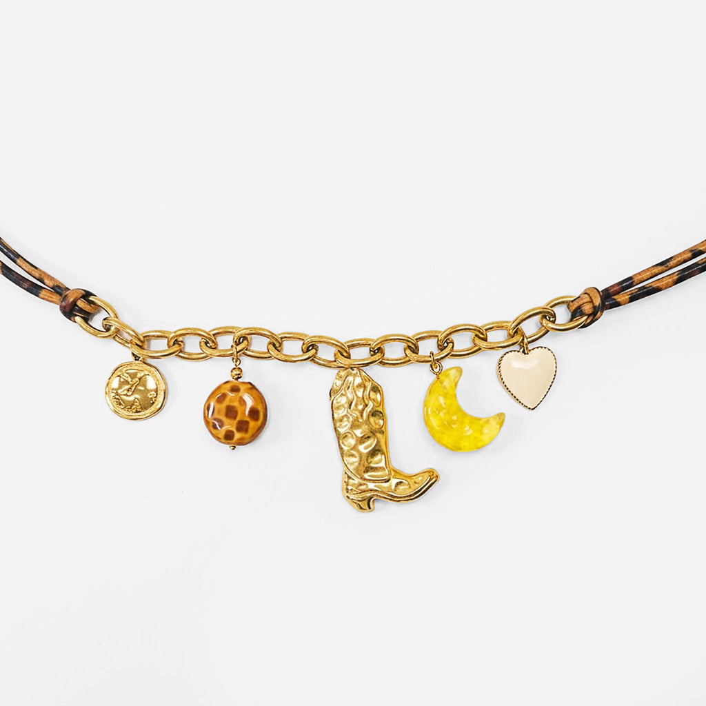 Collar Animal Print Con Dijes Para Mujer Bisutería Fina