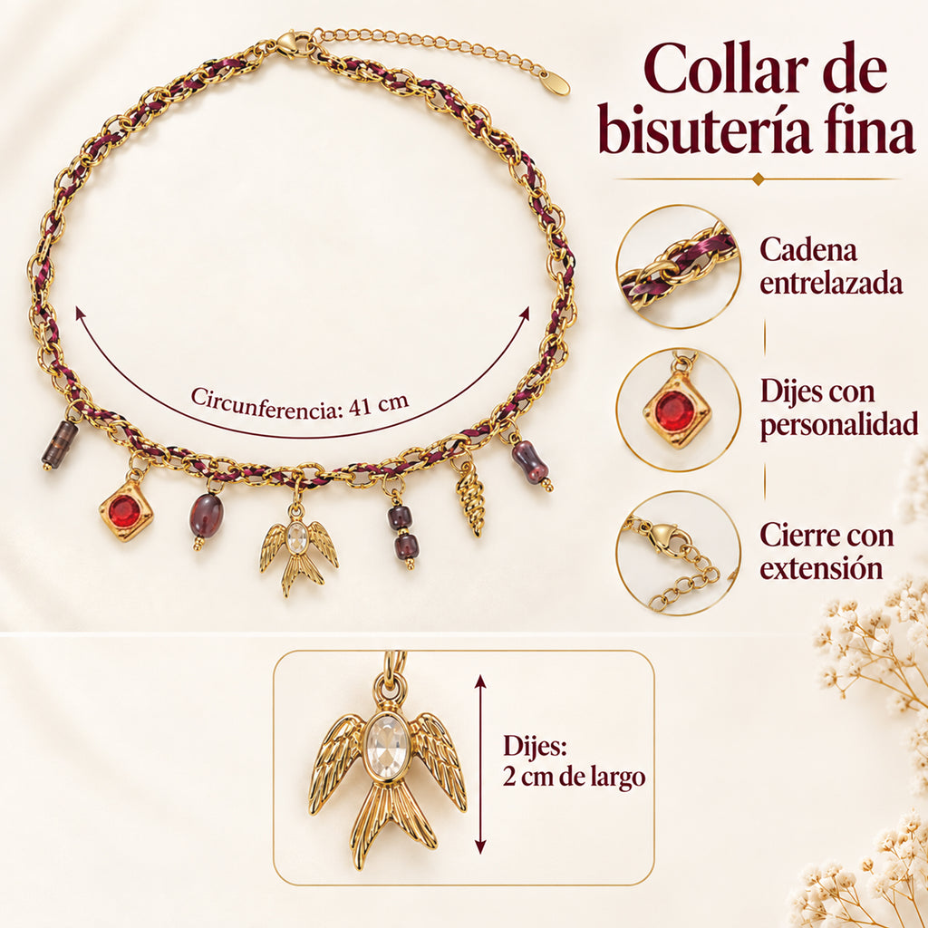 Collar De Mujer Cadena Entrelazada Estilo Bohemio Con Dijes
