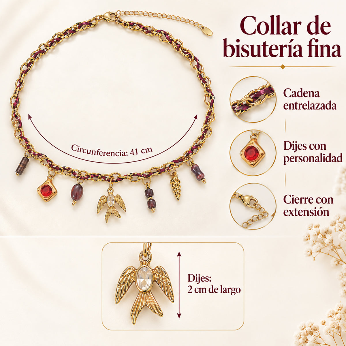 Collar De Mujer Cadena Entrelazada Estilo Bohemio Con Dijes