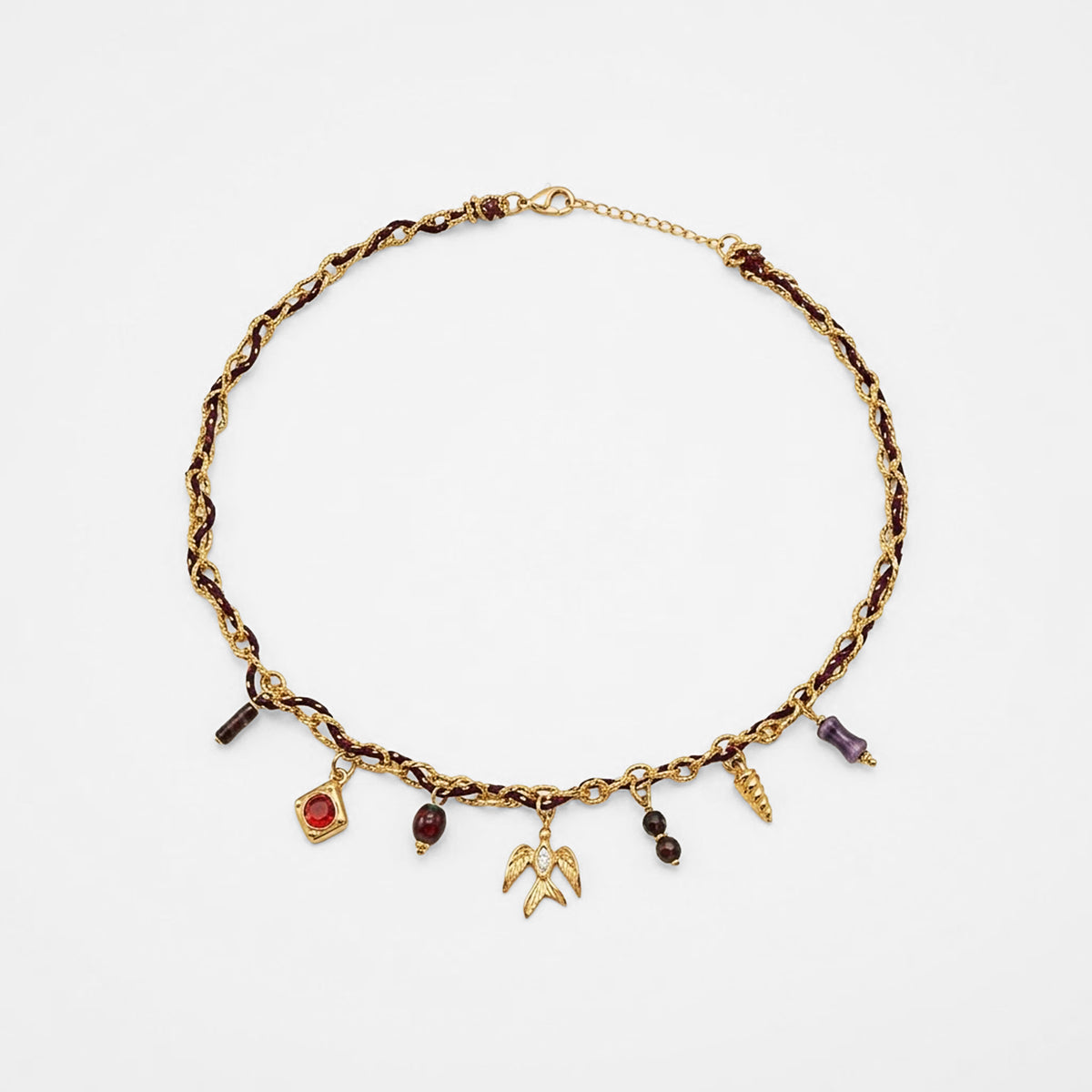 Collar De Mujer Cadena Entrelazada Estilo Bohemio Con Dijes