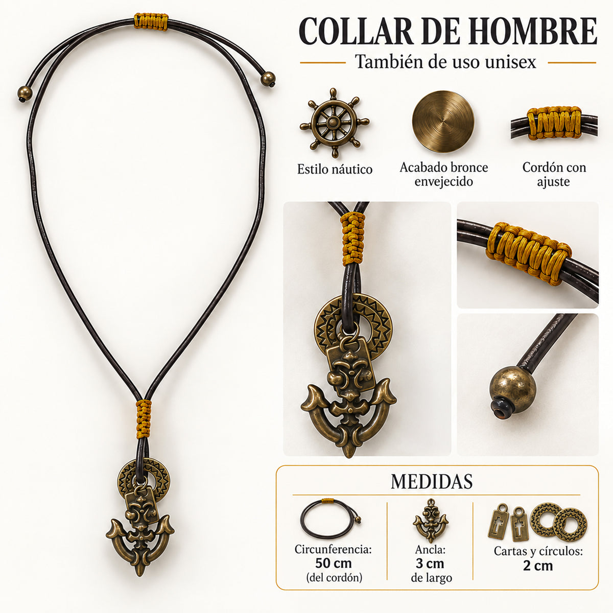 Collar De Ancla Para Hombre Unisex Estilo Náutico Ajustable