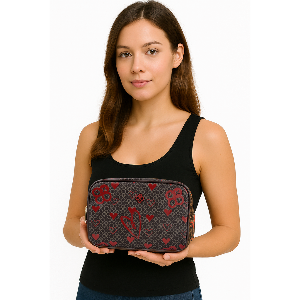 Cosmetiquera Pequeña Mod. Ji248 Marca Jaime Ibiza® Chocolate Corazones