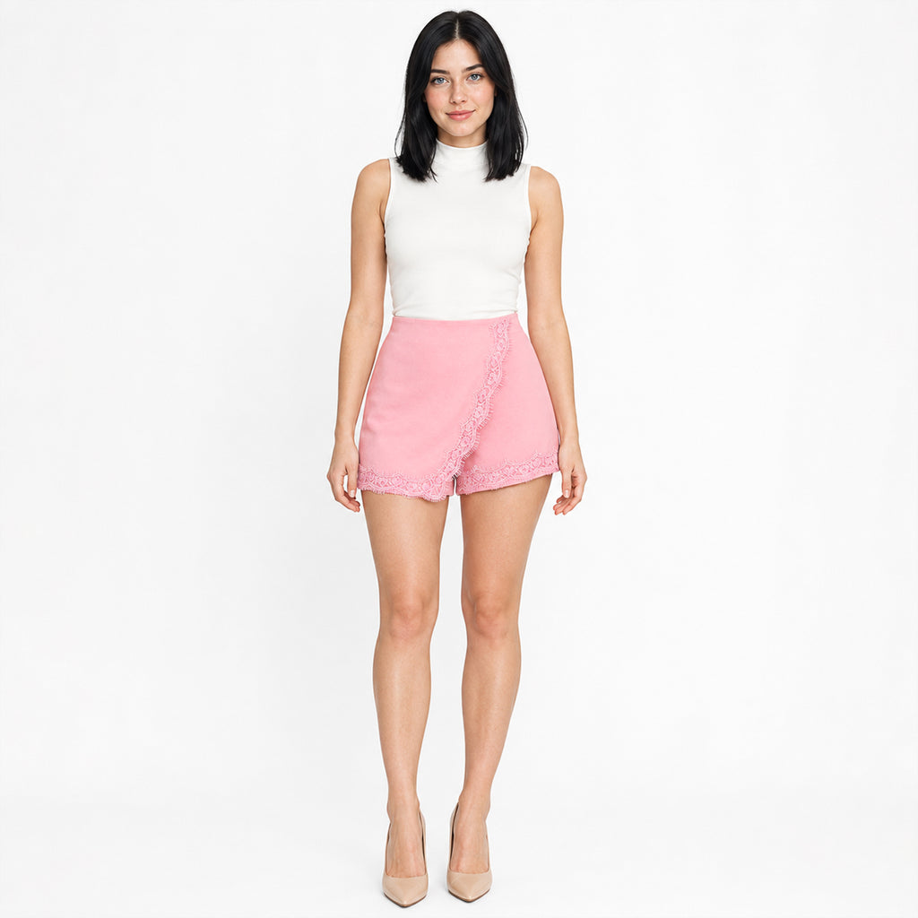 Falda Short Con Encaje Para Mujer 45-26 Rosa London Fashion®