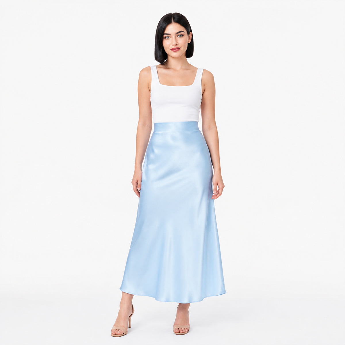 Falda Tipo Satín Larga Para Mujer Mod. X1058 Marca Julys®