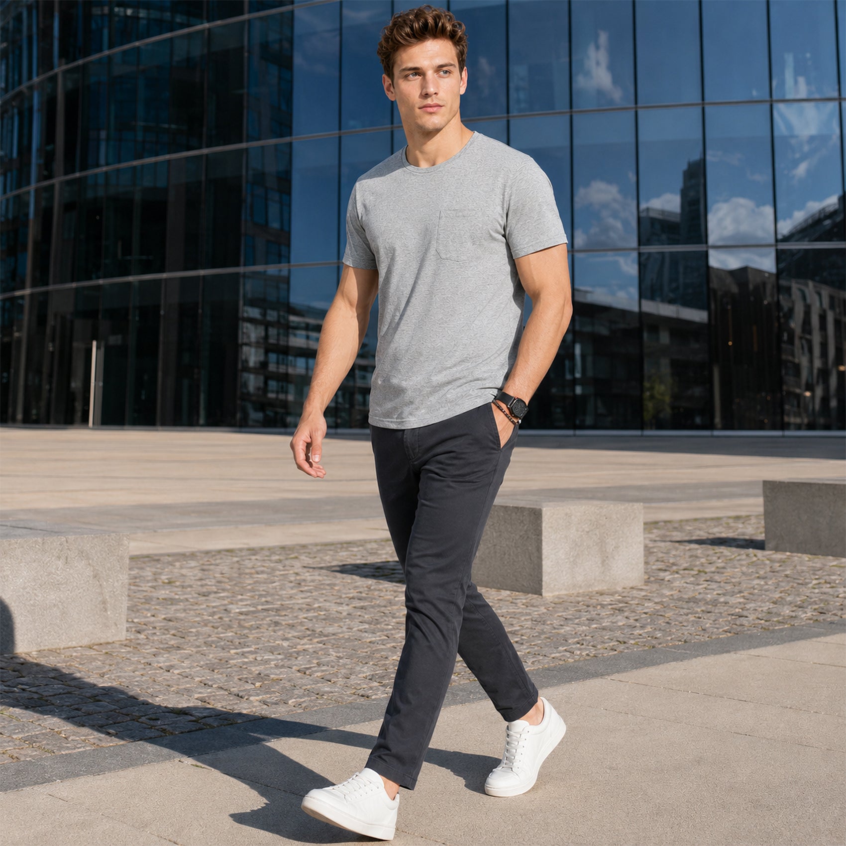 Playera Casual Básica De Hombre Mod.21k-1633al Gris Losan®
