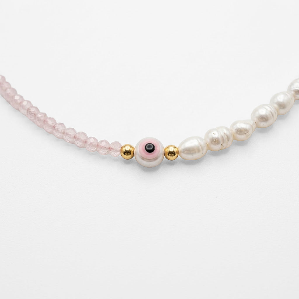 Set Collar, Pulsera Y Aretes Ojo Turco Rosa Bisutería Fina