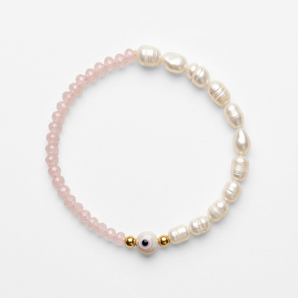 Set Collar, Pulsera Y Aretes Ojo Turco Rosa Bisutería Fina