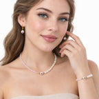 Set Collar, Pulsera Y Aretes Ojo Turco Rosa Bisutería Fina