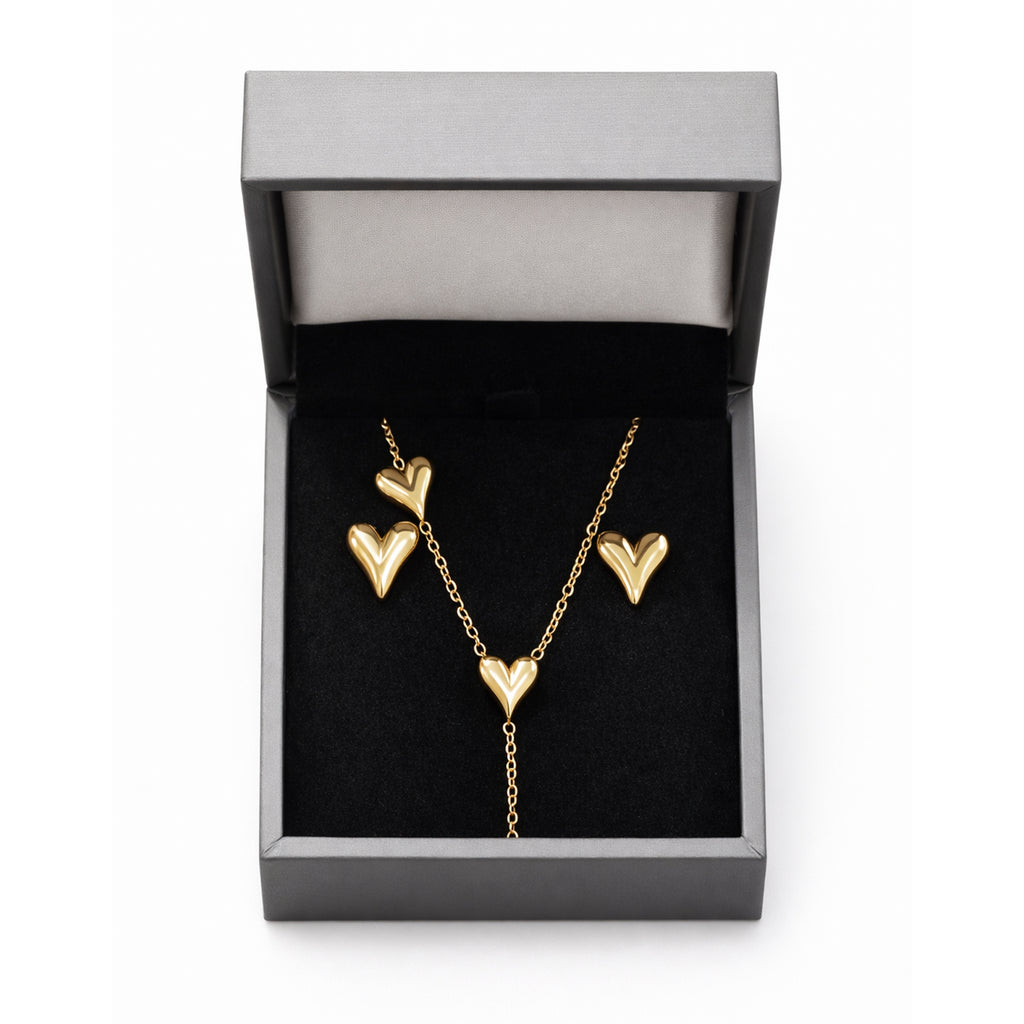 Set Joyería Elegante Para Mujer Collar Y Aretes Corazones