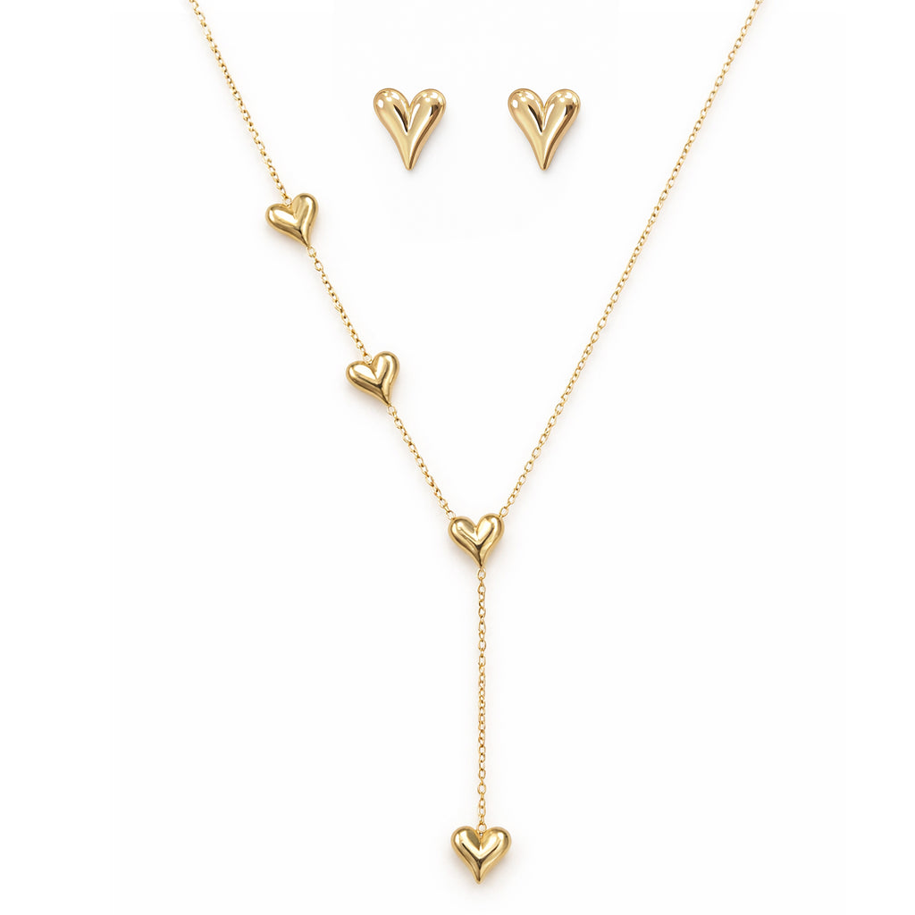 Set Joyería Elegante Para Mujer Collar Y Aretes Corazones