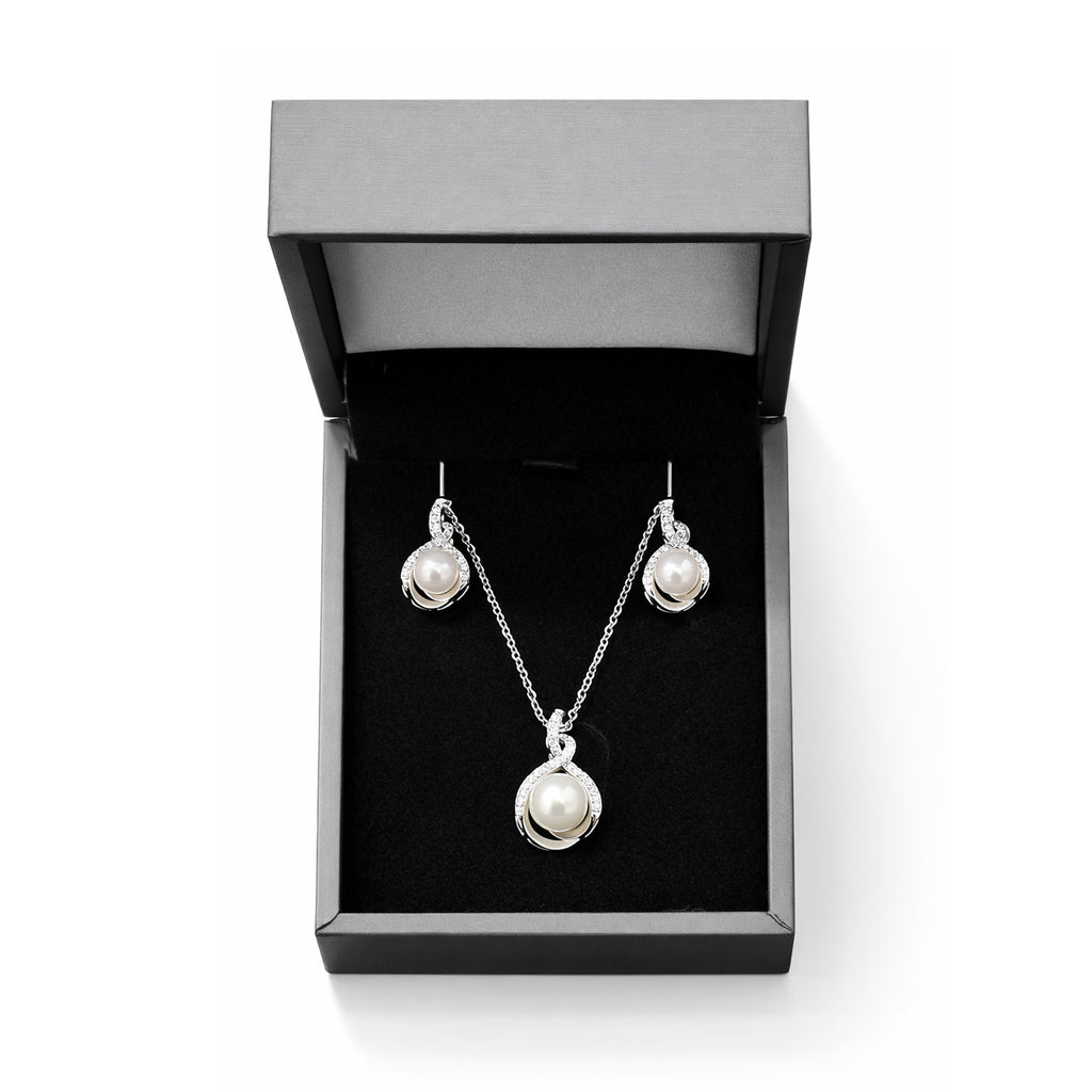 Set Joyería Elegante Collar Y Aretes Entrelazado Con Perla