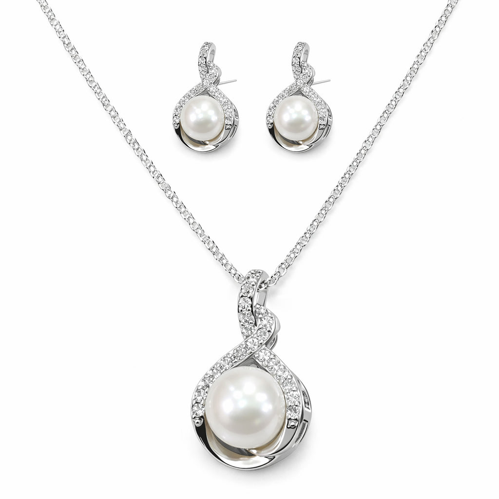 Set Joyería Elegante Collar Y Aretes Entrelazado Con Perla