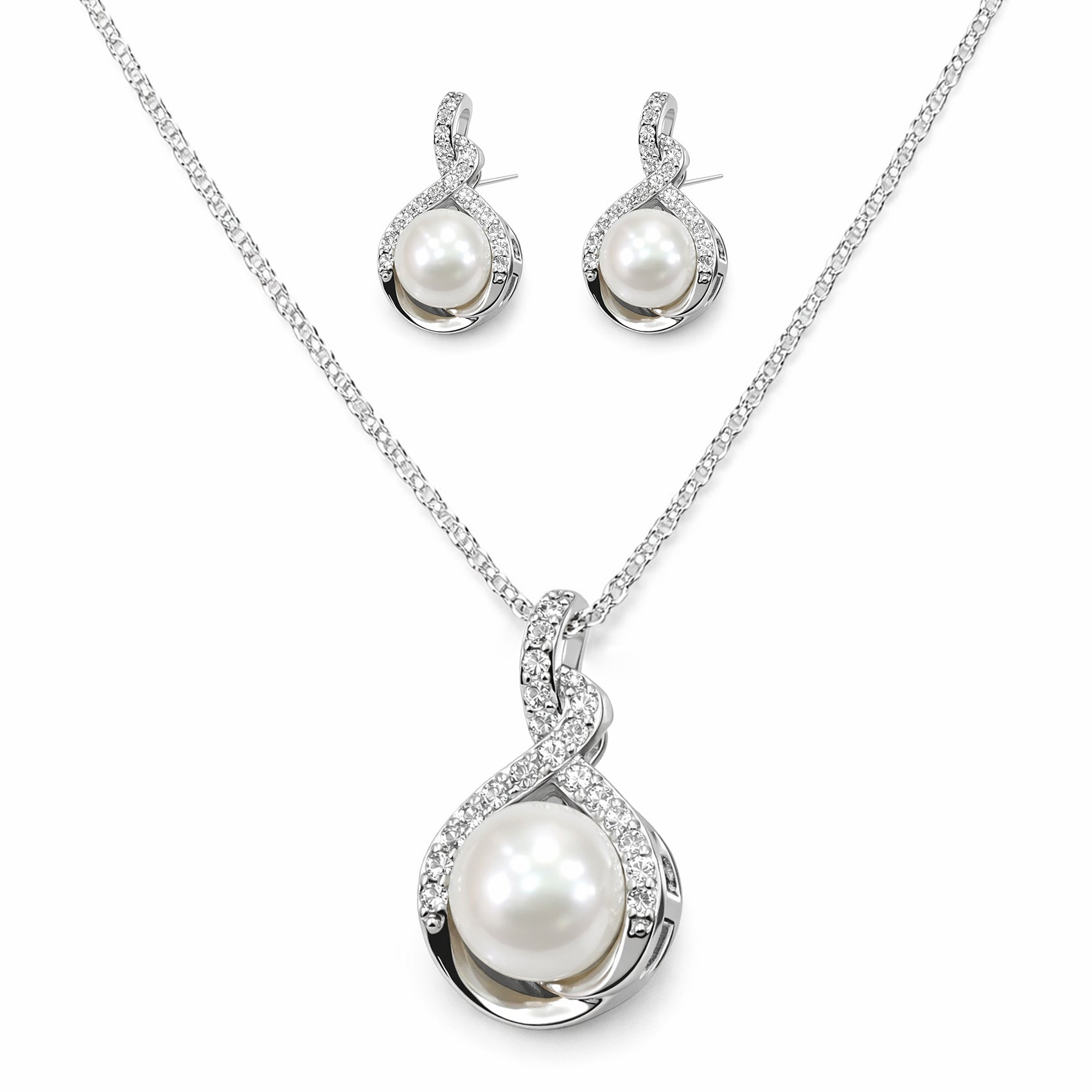 Set Joyería Elegante Collar Y Aretes Entrelazado Con Perla