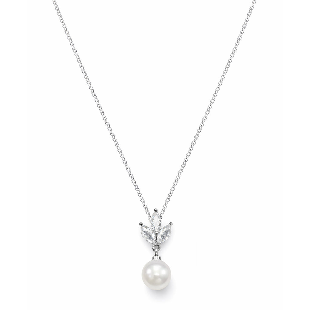 Set Joyería Elegante De Mujer Collar Y Aretes Flor De Perla Plateado