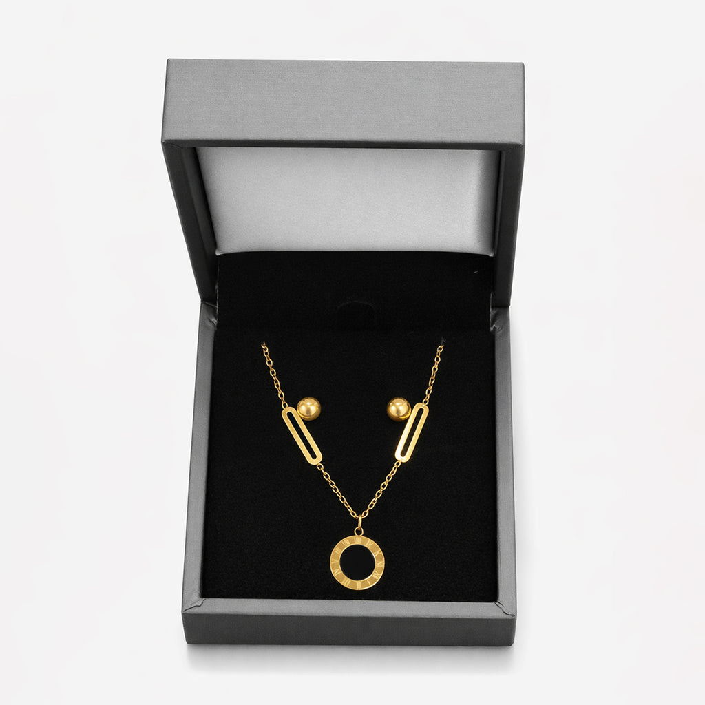 Set Joyería Elegante Collar Y Aretes Layering Con Colgante