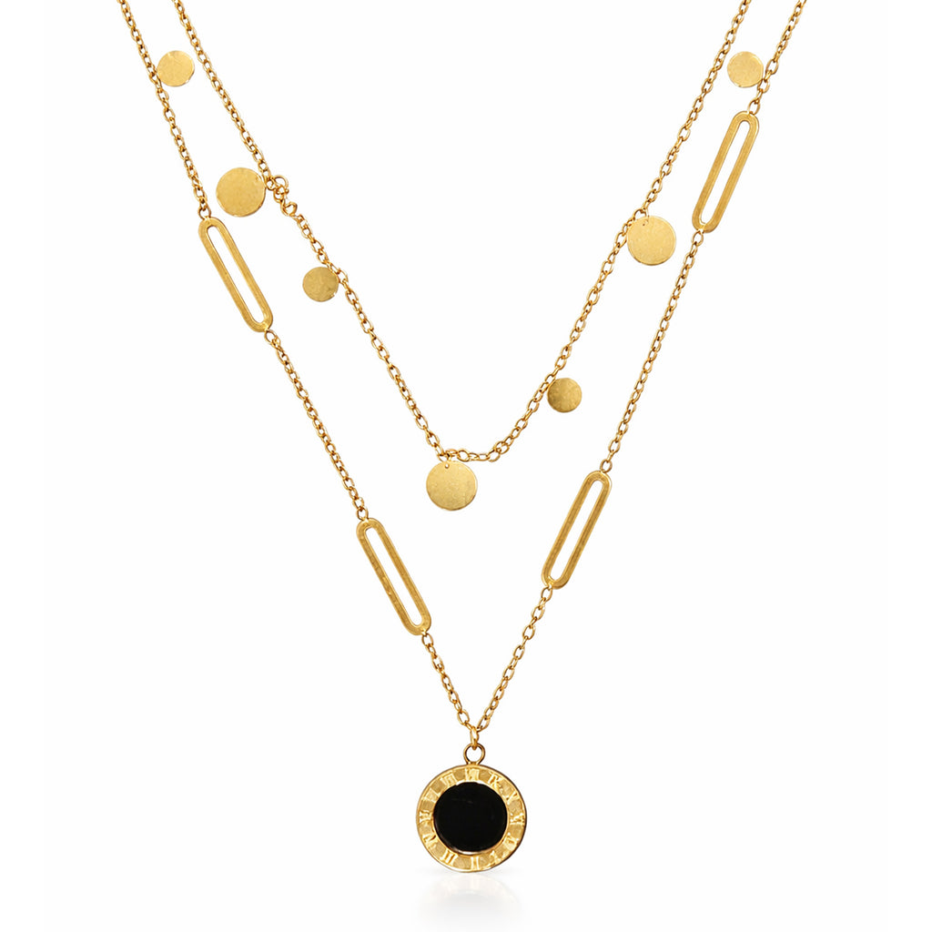 Set Joyería Elegante Collar Y Aretes Layering Con Colgante