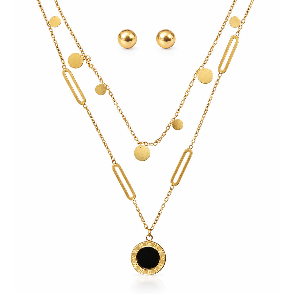 Set Joyería Elegante Collar Y Aretes Layering Con Colgante