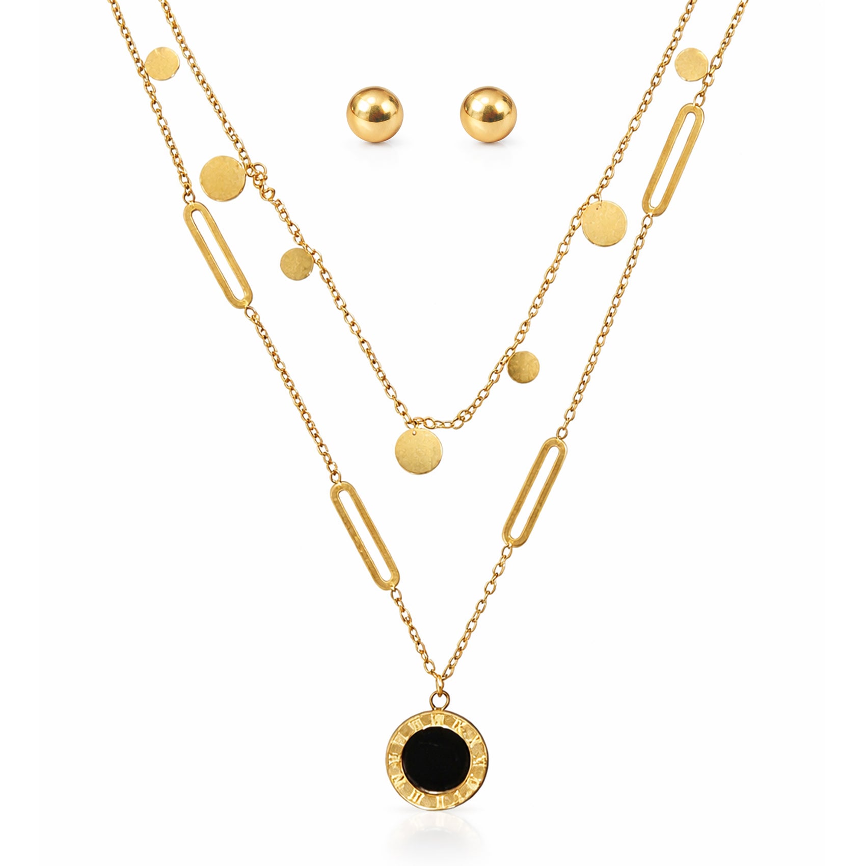 Set Joyería Elegante Collar Y Aretes Layering Con Colgante