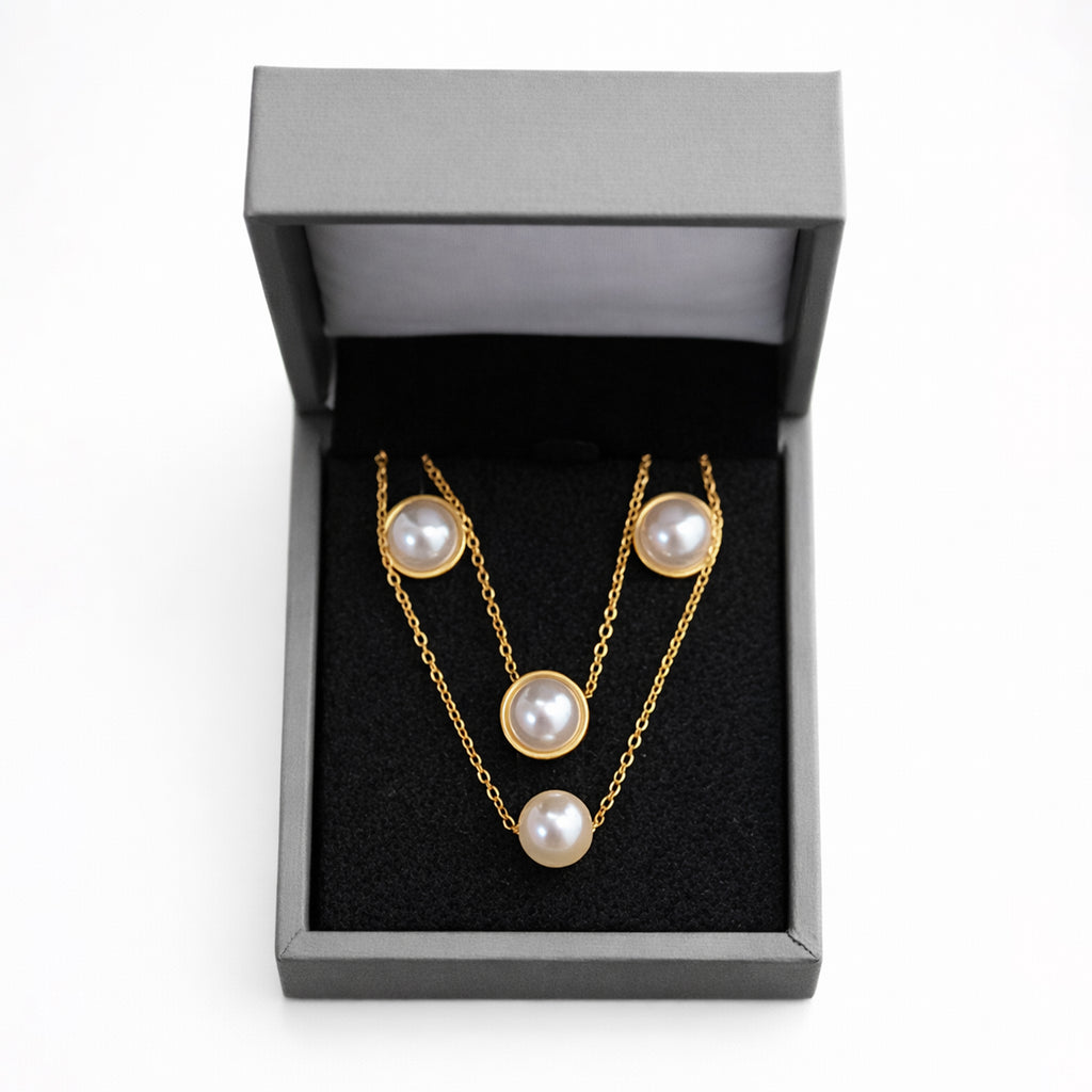 Set Joyería Elegante Para Mujer Collar Y Aretes Perlas