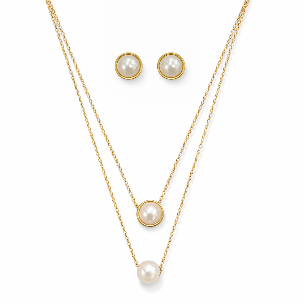 Set Joyería Elegante Para Mujer Collar Y Aretes Perlas