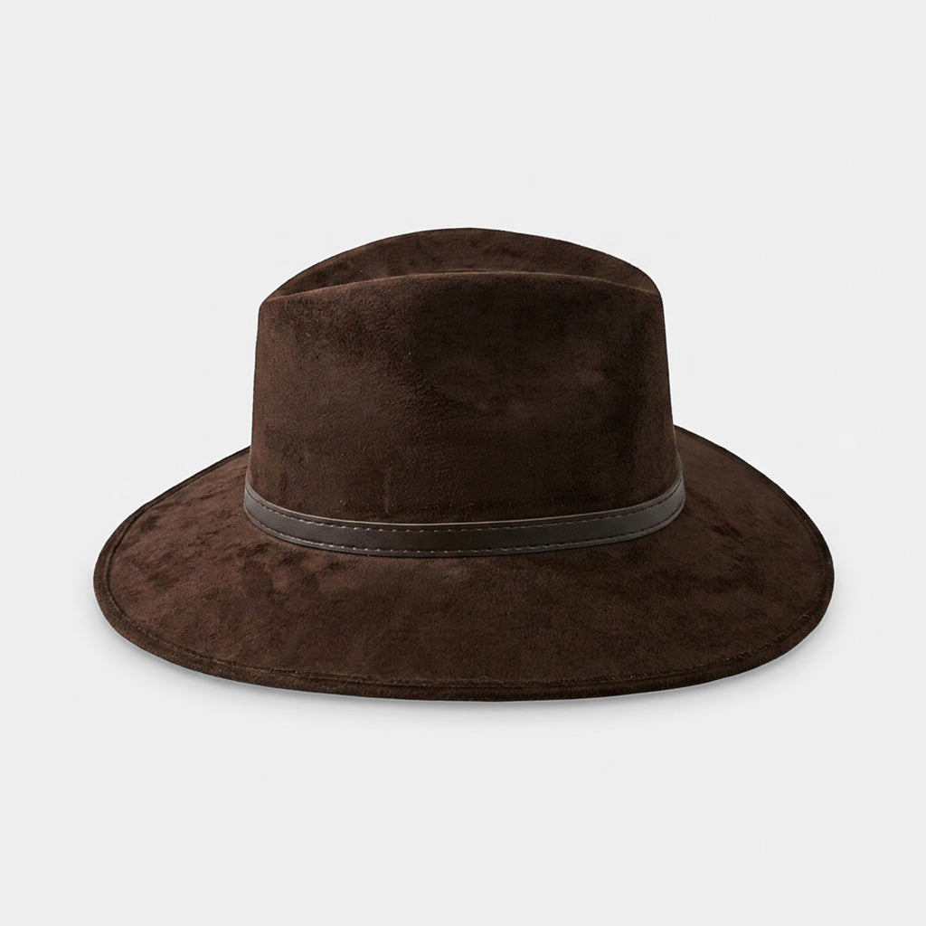 Sombrero Unisex Estilo Fedora De Gamuza Marron Elegante Y Atemporal
