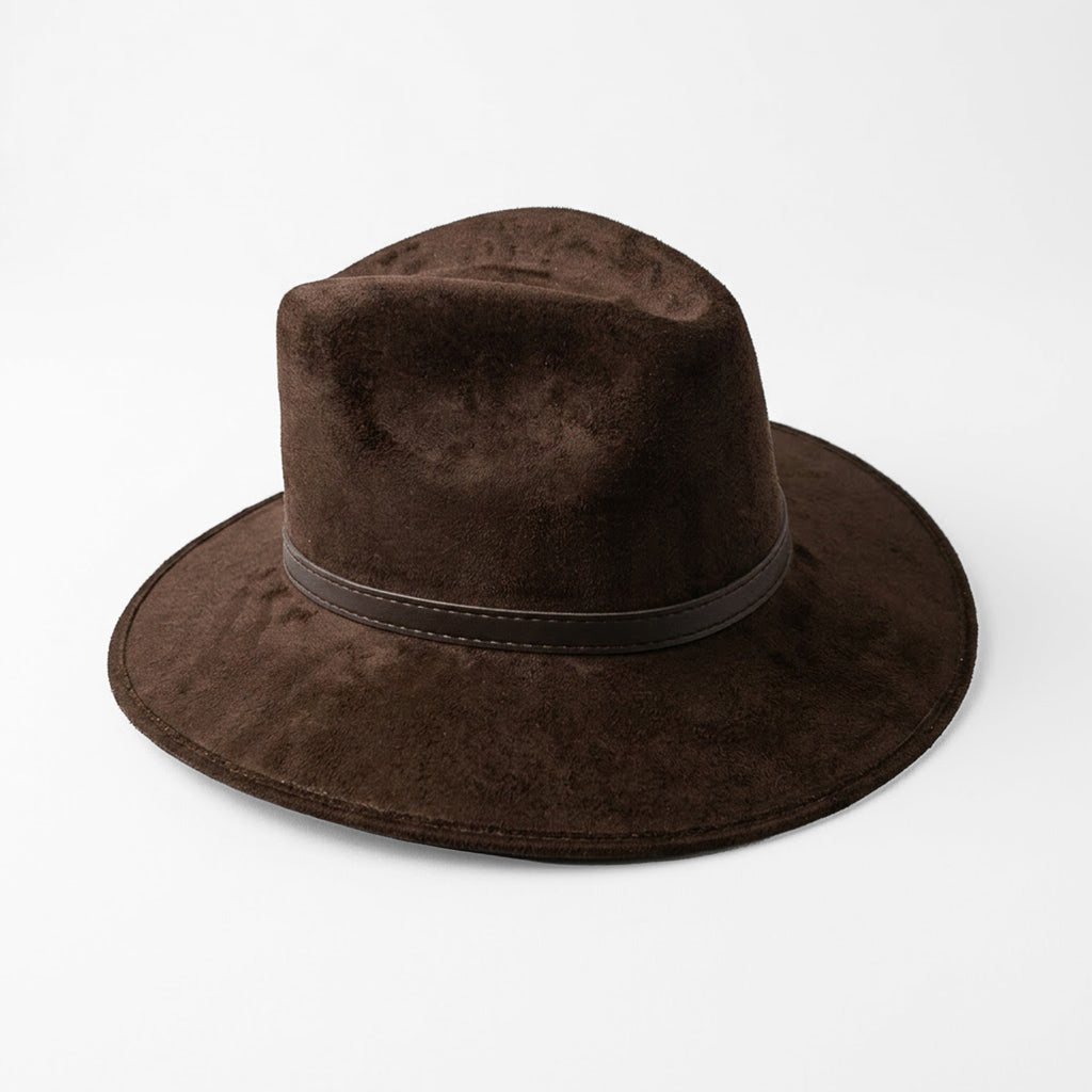Sombrero Unisex Estilo Fedora De Gamuza Marron Elegante Y Atemporal