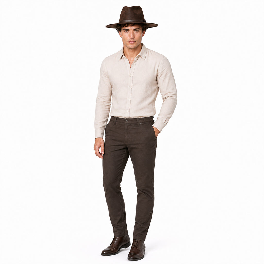 Sombrero Unisex Estilo Fedora De Gamuza Marron Elegante Y Atemporal