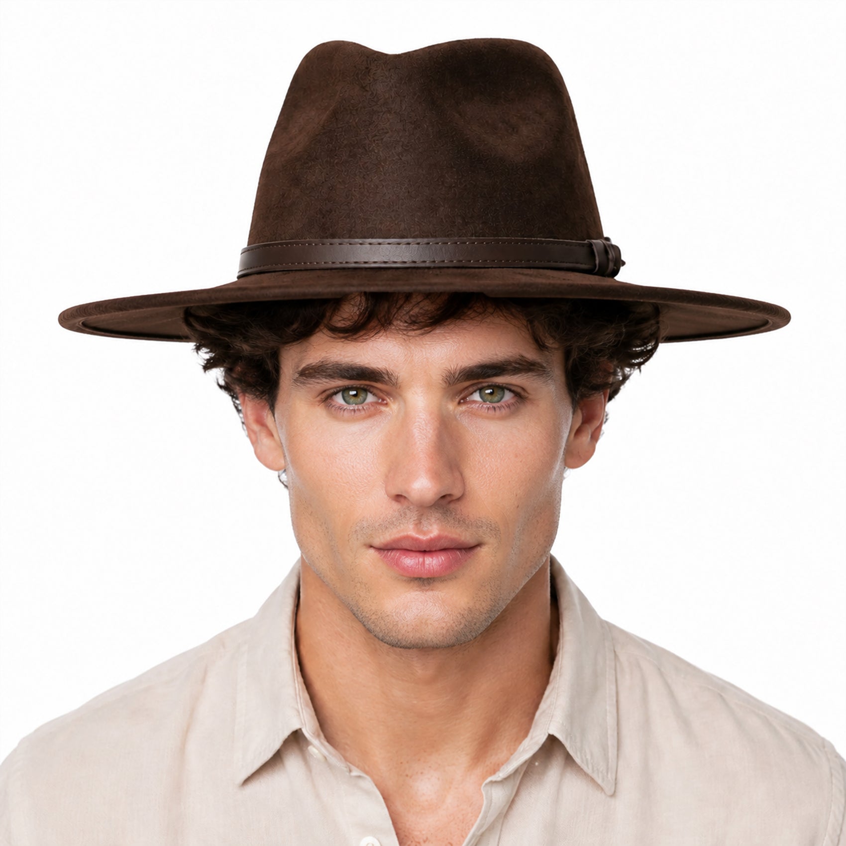 Sombrero Unisex Estilo Fedora De Gamuza Marron Elegante Y Atemporal